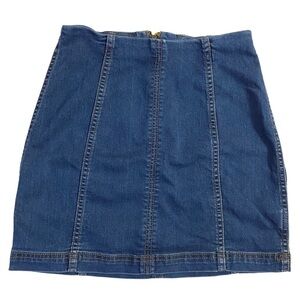 Free People Modern Femme Denim Stretch Mini Skirt Dark Blue Wash A-Line 2 FLAW